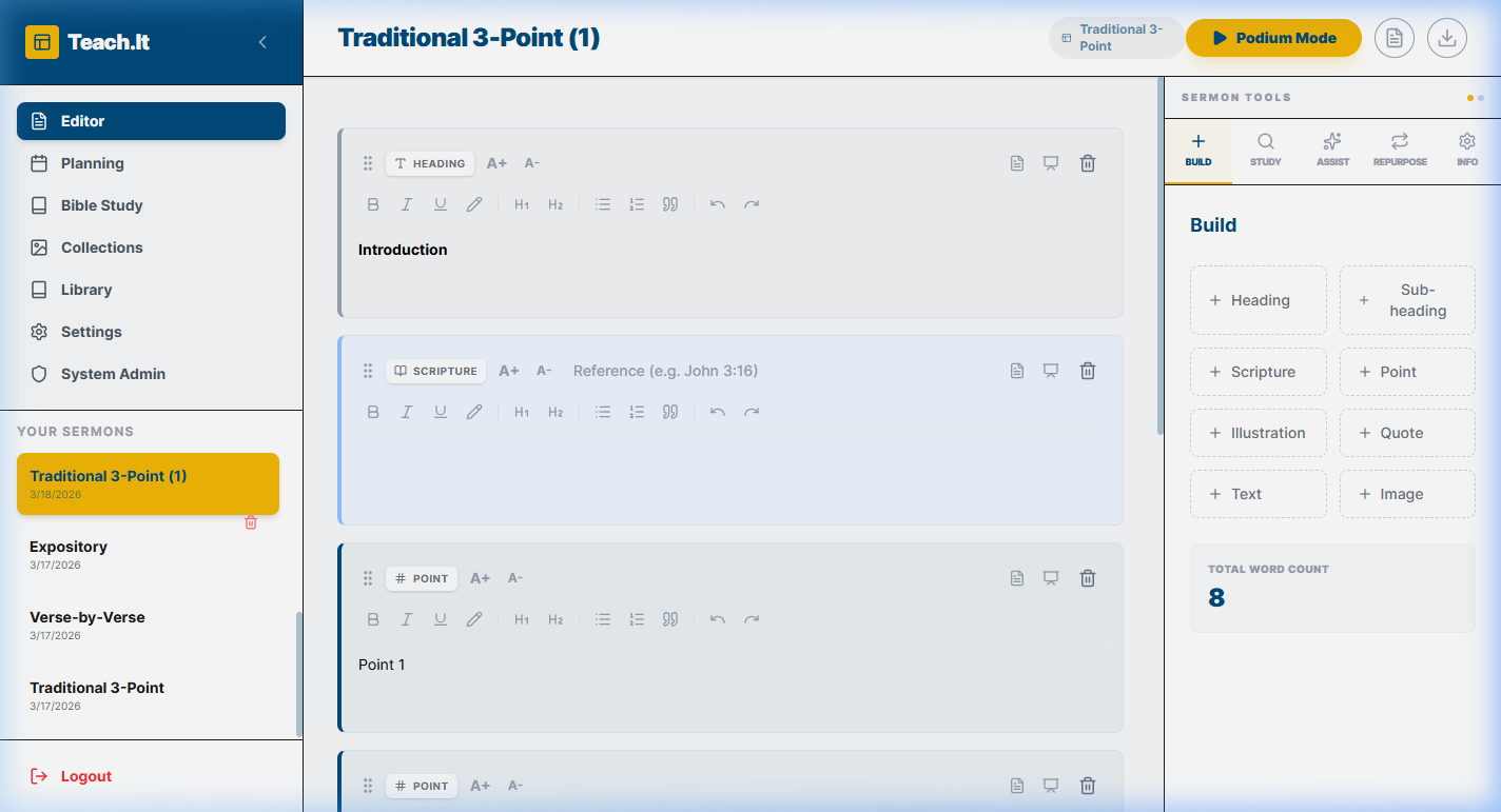 Lesson editor with block types