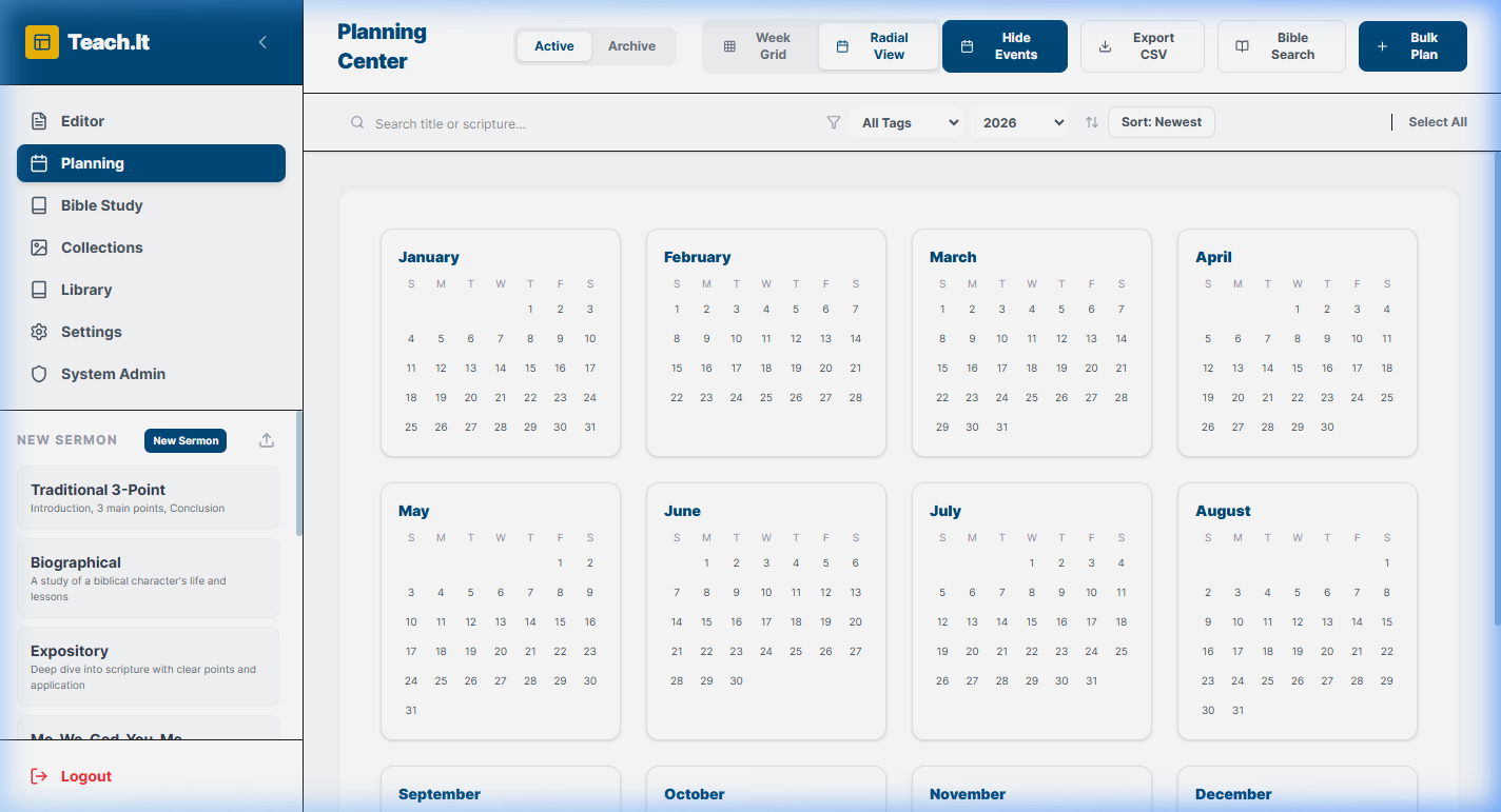 Planning Dashboard year view