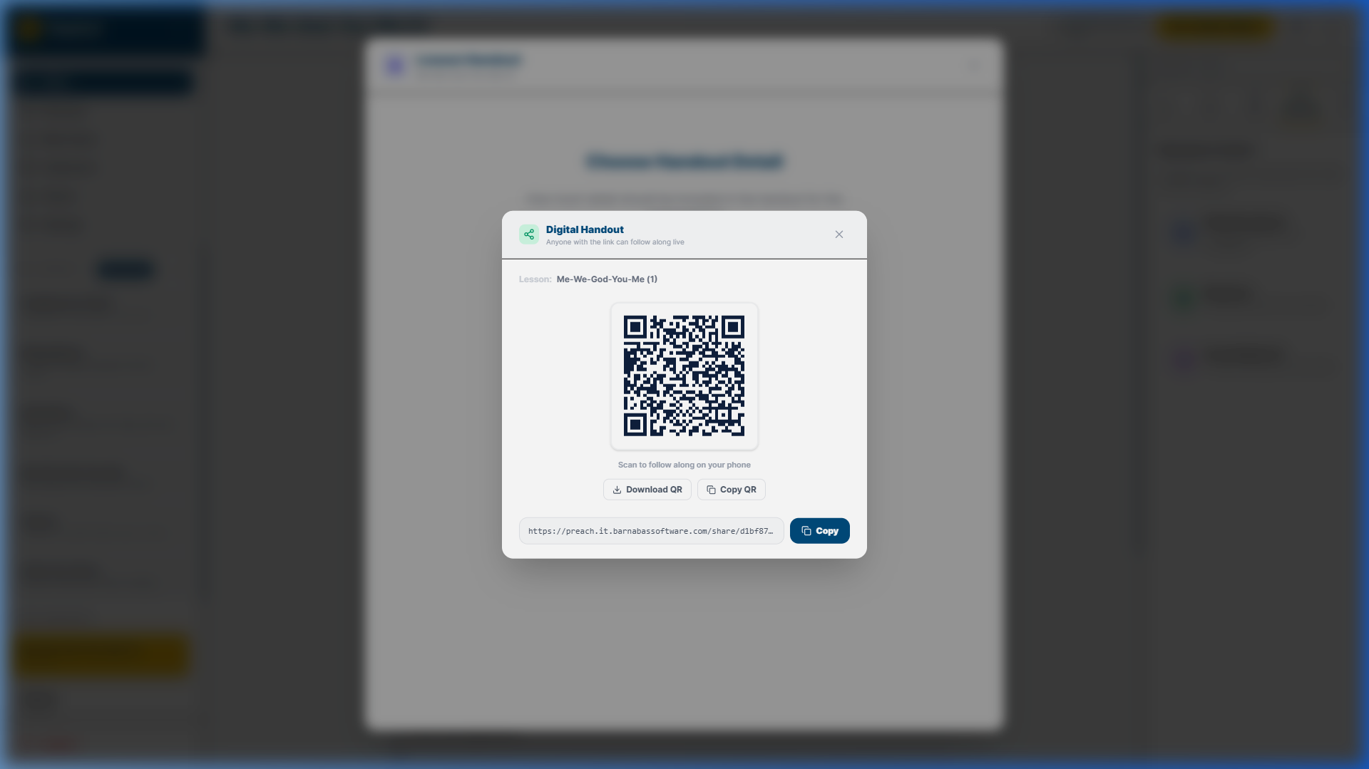 Digital Handout share dialog with QR code